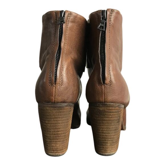Rag & Bone Newbury Booties Wns US9.5 E39 Brown Leather Back Zip 3.5" block Heels - Picture 5 of 7